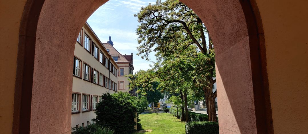 Gebäudeansicht des Studienkollegs Sachsen in der Lumumbastraße, ein Foto von Dorothée Mießner-Dornburg